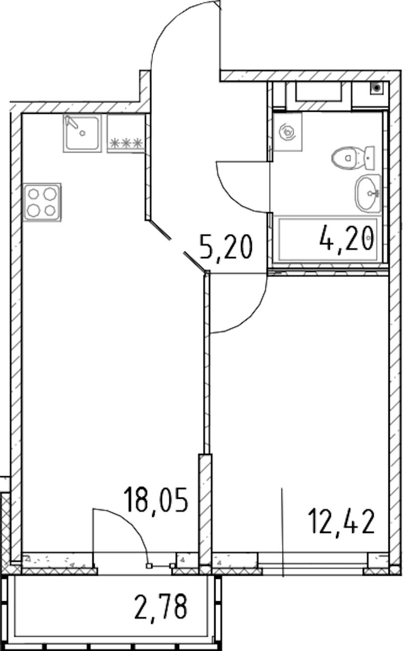 1-комнатная квартира 39.87 м², 8/23 эт., ЖК «Город Первых»